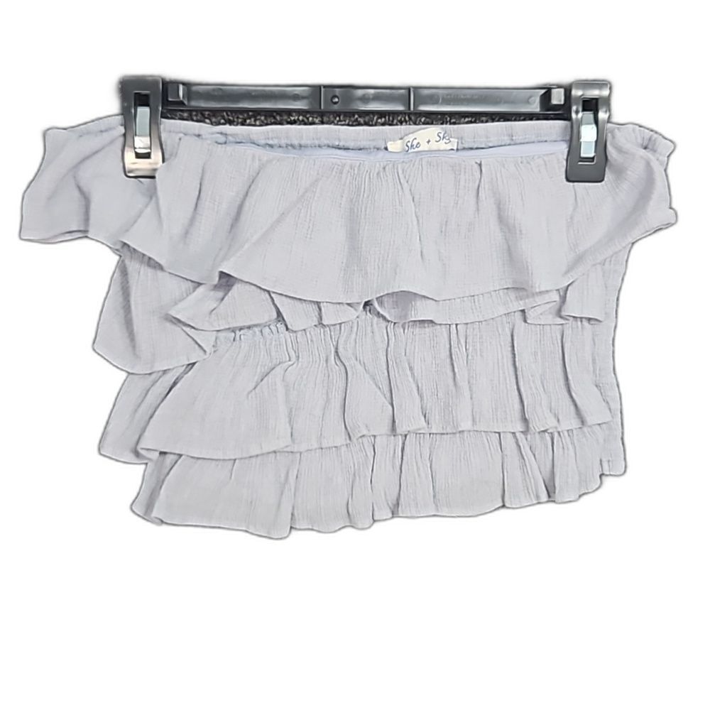 She + Sky Women's Slate Blue Ruffled Large L Halter Top